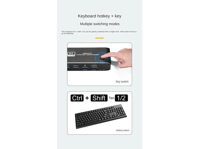 8K HDMI KVM Switch 8K USB KVM HDMI Switch 2x1 HDMI2.1 Ports + 4X USB3.0 KVM Ports Share 2 Computers One Monitor Switch Supports 8K 60Hz 4K 120Hz YUV 4:4:4 HDCP 2.3 HDR 10 Hotkey Darkish