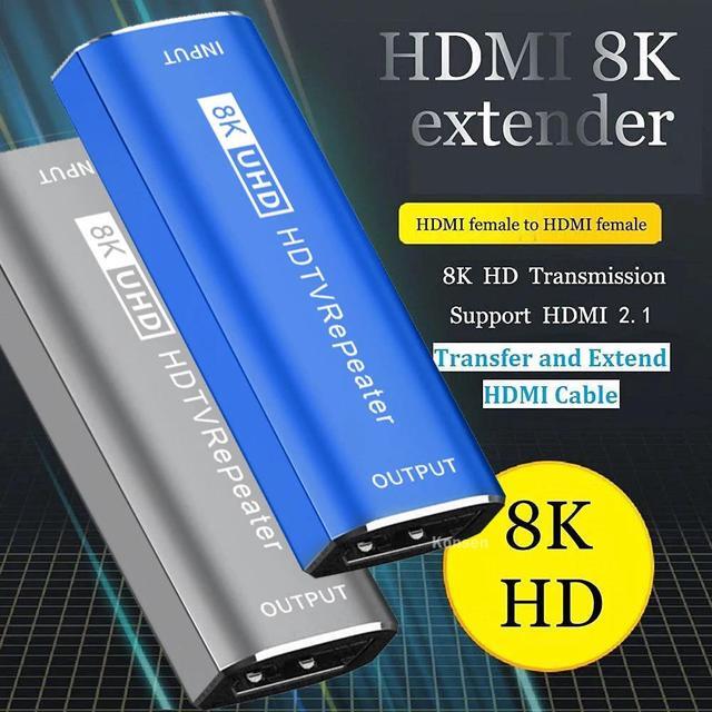8K HDMI Repeater Extender 30M HDMI 2.1 Signal Booster Amplifier HDMI Female To Female Connector 8K 60HZ Video Extender Converter(Blue)