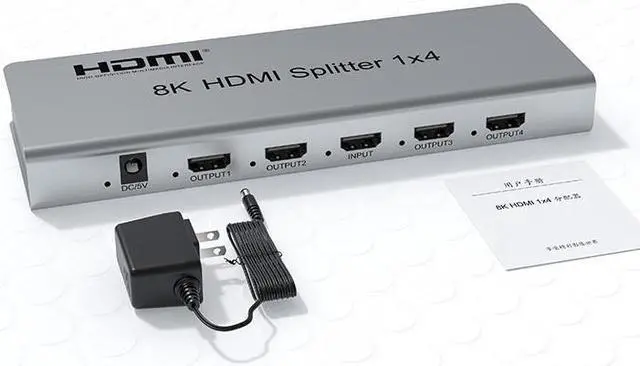 8K HDMI Splitter 1 in 4 out 8K 60Hz HDMI 2.1 Video Distributor Splitter 1x4 4K 120Hz HDR HDCP 2.3 RS232 EDID for PS5 Xbox PC TV(with EU Plug) (8K 1X4)
