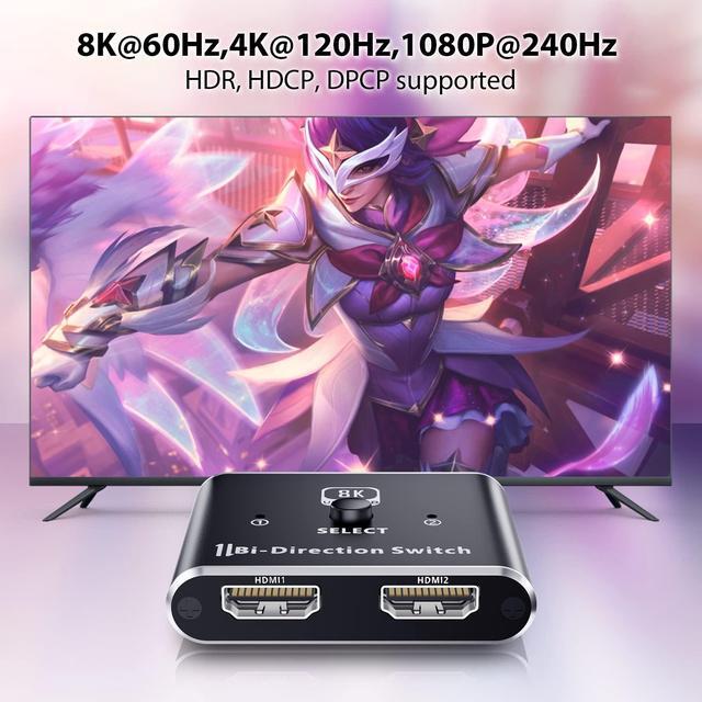 8K HDMI Switch Vszerda Bidirectional HDMI Switch 2 In 1out /1 In 2 Out Support 4K 120Hz 8K 60Hz For PS5/4/3 Nintendo Switch Xbox Hdmi TV