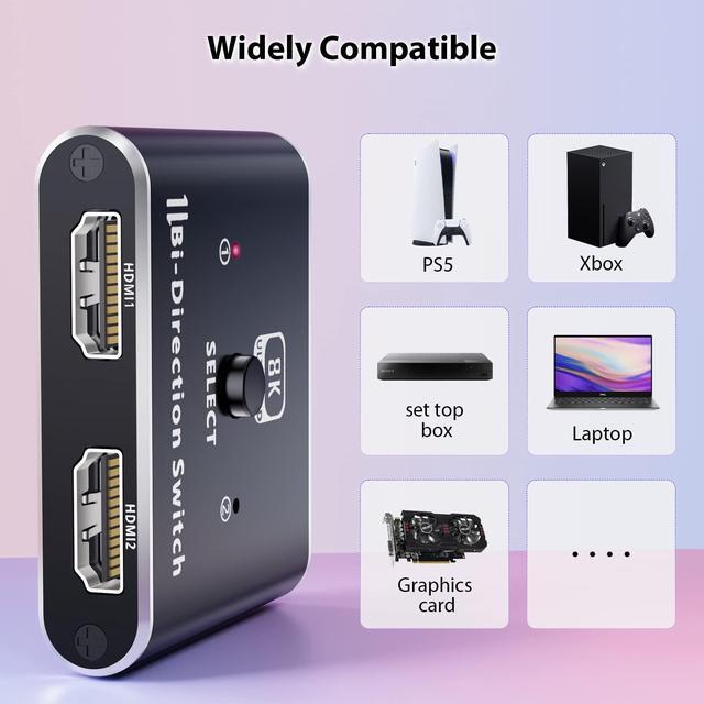 8K HDMI Switch Vszerda Bidirectional HDMI Switch 2 In 1out /1 In 2 Out Support 4K 120Hz 8K 60Hz For PS5/4/3 Nintendo Switch Xbox Hdmi TV