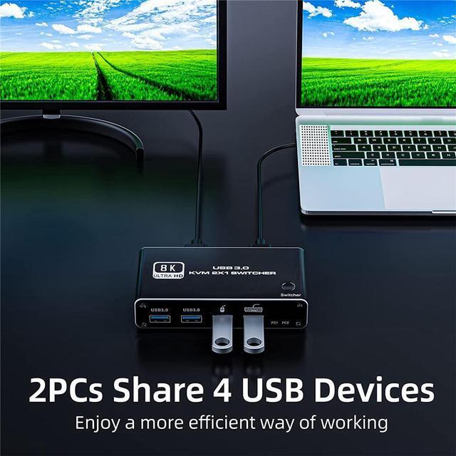 8K HDMI2.1 KVM Switch 2 In 1 Out HDMI-compatible 8K 60Hz 4K 120Hz 2 Port HD USB 3.0 KVM Switcher Box USB For Shared Monitor Keyboard And Mouse Printer PC