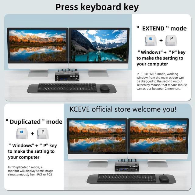 8K KVM Switch 2 Monitors 2 Computers Displayport HDMI Dual Monitor USB 3.0 DP KVM Switcher Supports 8K 60Hz For 2 Computers Share Keyboard Mouse And Monitor