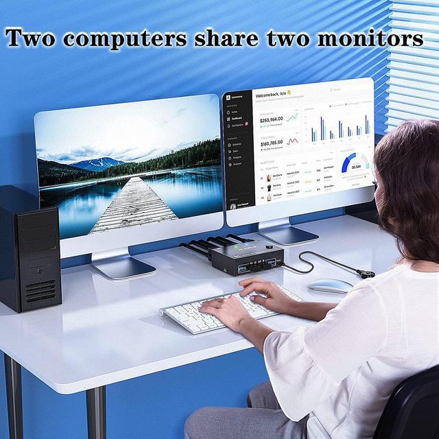 8K USB 3.0 Displayport KVM Switch 2 Computers 2 Monitors 8K 30Hz 4K 144Hz Dual Monitor Displayport 1.4 KVM Switches 2 In 2 Out With 4 USB 3.0 Port For USB Device Wired Remote And 4 Cables Included