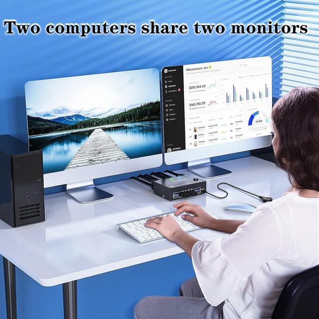 8K USB 3.0 Displayport KVM Switch 2 Monitors 2 Computers 8K 30Hz 4K 144Hz MLEEDA Dual Monitor Displayport 1.4 KVM Switches With 4 USB 3.0 Port For USB Device Wired Remote And 4 Cables Included