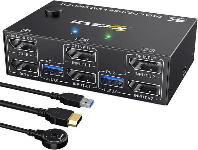 8K USB 3.0 Displayport KVM Switch 2 Monitors 2 Computers 8K 30Hz 4K 144Hz MLEEDA Dual Monitor Displayport 1.4 KVM Switches with 4 USB 3.0 Port for USB Device Wired Remote and 4 Cables Included