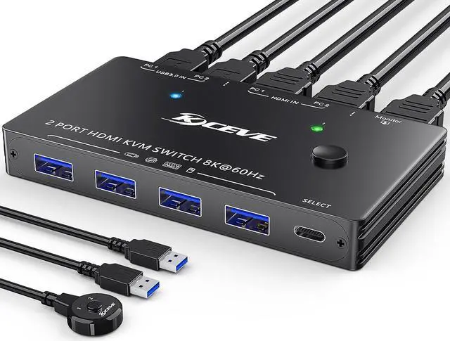 8K USB 3.0 KVM Switch HDMI 2 Port 8K 60Hz 4K 120Hz Camgeet HDMI 2.1 KVM Switch for 2 Computers Share 1 Monitor and 4 USB 3.0 Devices HDCP 2.3 HDR 10 with Wired Remote and 2 USB3.0 Cable