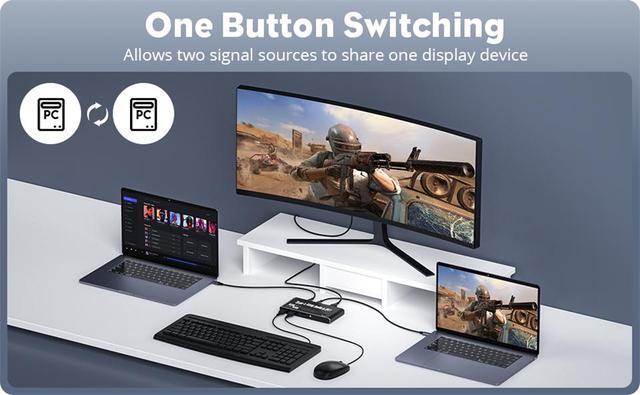 8K USB-C HDMI DP KVM Switch For 2 Computers Share 1 Monitor 3 USB Devices KVM Switches With 3.5mm Audio Support 8K 60Hz 4K 120Hz 3 USB Devices Such As Keyboard Mouse Printer