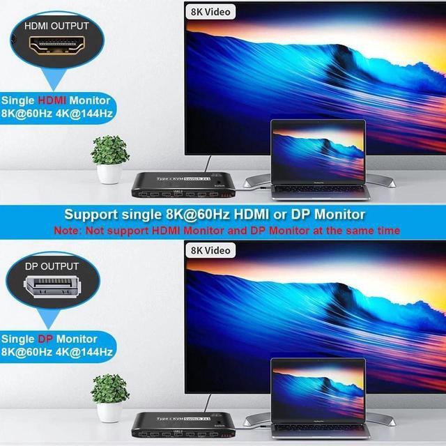 8K USB C KVM Switch 2 PC Share One USB Keyboard And Mouse 5 X USB 2.0 Device 1 X R45 1 X 3.5mm Jack And One Displayport Or HDMI Monitor To Control 2 Macbook Computers Laptops Game Consoles