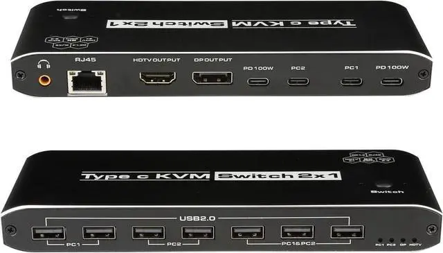 8K USB C KVM Switch 2 PC share one USB keyboard and mouse 5 x USB 2.0 device 1 x R45 1 x 3.5mm Jack and one Displayport or HDMI monitor to control 2 Macbook computers laptops game consoles
