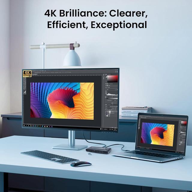 8K USB C KVM Swith 2 In 1 Out Type C To Displayport Or HDMI KVM Switch For 2 Computers Share 1 Monitor With 7 USB2.0 Devies With PD Charging/3.5mm Audio/RJ45 Network Compatible With Thinderbolt 3/4