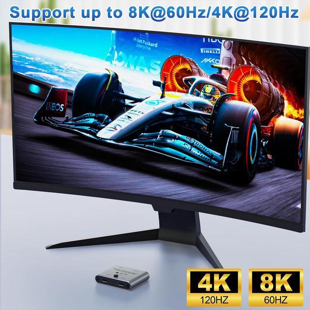8K USB C Switch Bi-Directional USB-C KVM Switcher Supports 8K 60Hz/4K 144Hz Video 100W Power Delivery And 10Gbps Data Transfer With Power Cable