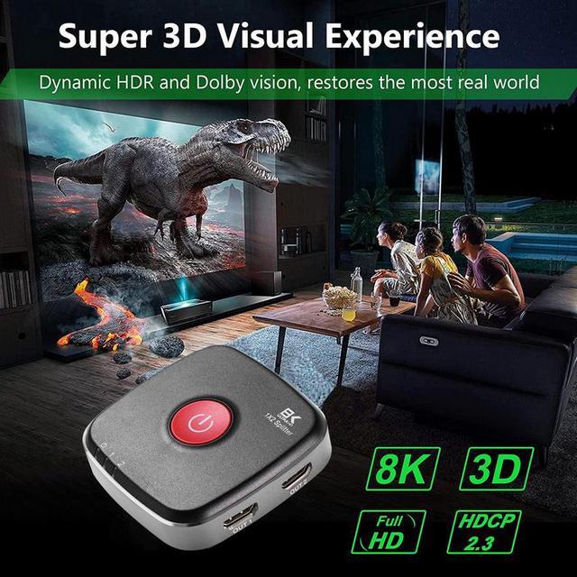 8KHDMI Splitter 1X2HDMI Audio And Video Crossover One-in-two-out Splitter HDMI 2.1 Adapter