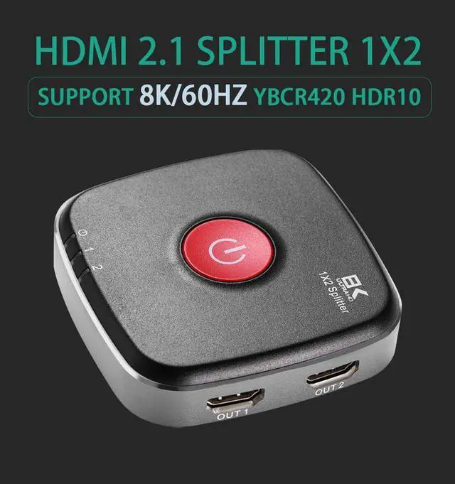 8KHDMI splitter 1X2HDMI audio and video crossover one-in-two-out splitter HDMI 2.1 adapter