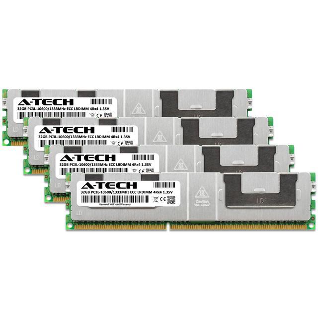 A-Tech 128GB (4x32GB) 4Rx4 PC3L-10600R DDR3 / DDR3L 1333 MHz ECC RDIMM 1.35V Registered DIMM 240-Pin Quad Rank X4 Low Voltage Server & Workstation RAM Memory Upgrade Kit