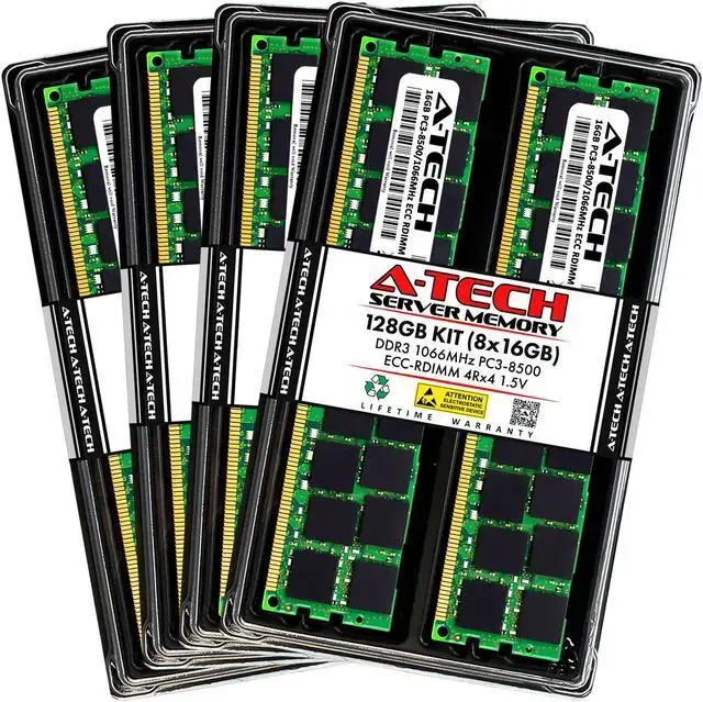 A-Tech 128GB (8x16GB) 4Rx4 PC3-8500R DDR3 1066 MHz ECC RDIMM 1.5V Registered DIMM 240-Pin Quad Rank x4 Server & Workstation RAM Memory Upgrade Kit