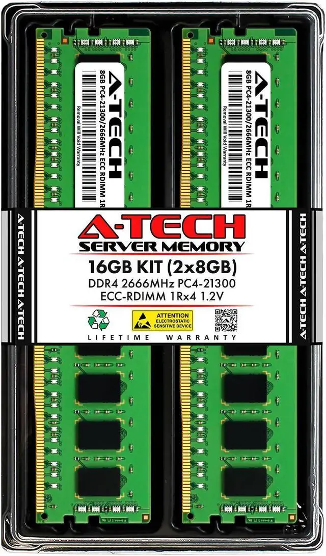 A-Tech 16GB (2x8GB) 1Rx4 PC4-21300R DDR4 2666 MHz ECC RDIMM Registered DIMM 288-Pin Single Rank x4 Server & Workstation RAM Memory Upgrade Kit