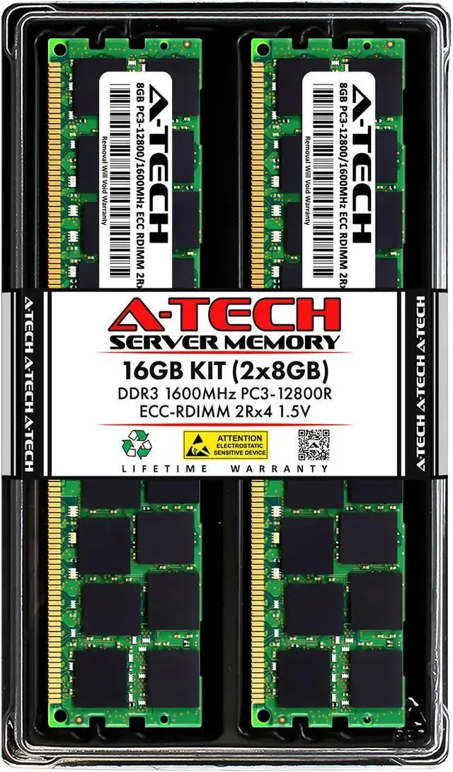 A-Tech 16GB (2x8GB) 2Rx4 PC3-12800R DDR3 1600 MHz ECC RDIMM 1.5V Registered DIMM 240-Pin Dual Rank x4 Server & Workstation RAM Memory Upgrade Kit