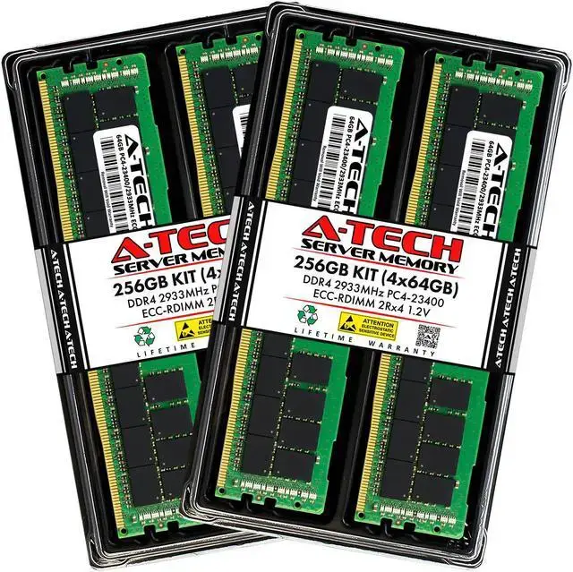 A-Tech 256GB (4x64GB) 2Rx4 PC4-23400R DDR4 2933 MHz ECC RDIMM Registered DIMM 288-Pin Dual Rank x4 Server & Workstation RAM Memory Upgrade Kit