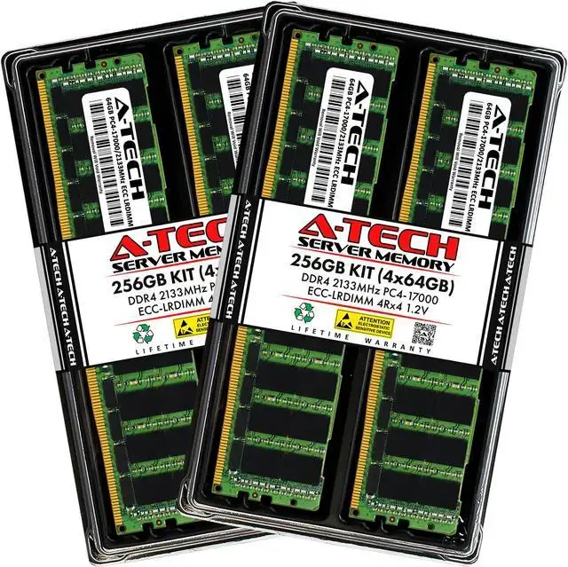 A-Tech 256GB (4x64GB) 4Rx4 PC4-17000L DDR4 2133 MHz ECC LRDIMM Load Reduced DIMM 288-Pin 4DRx4 Quad Rank x4 Server RAM Memory Upgrade Kit