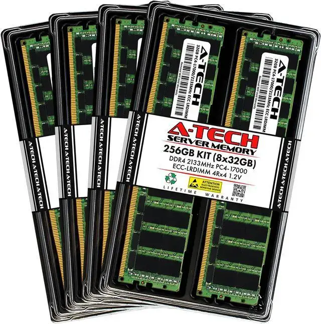 A-Tech 256GB (8x32GB) 4Rx4 PC4-17000 DDR4 2133 MHz ECC LRDIMM Load Reduced DIMM 288-Pin 4DRx4 Quad Rank x4 Server RAM Memory Upgrade Kit