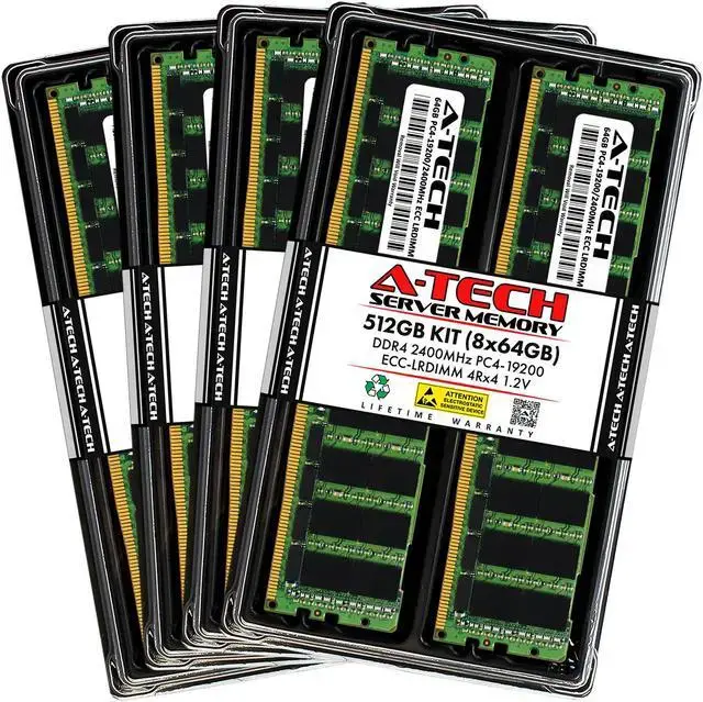 A-Tech 512GB (8x64GB) 4Rx4 PC4-19200L DDR4 2400 MHz ECC LRDIMM Load Reduced DIMM 288-Pin 4DRx4 Quad Rank x4 Server RAM Memory Upgrade Kit