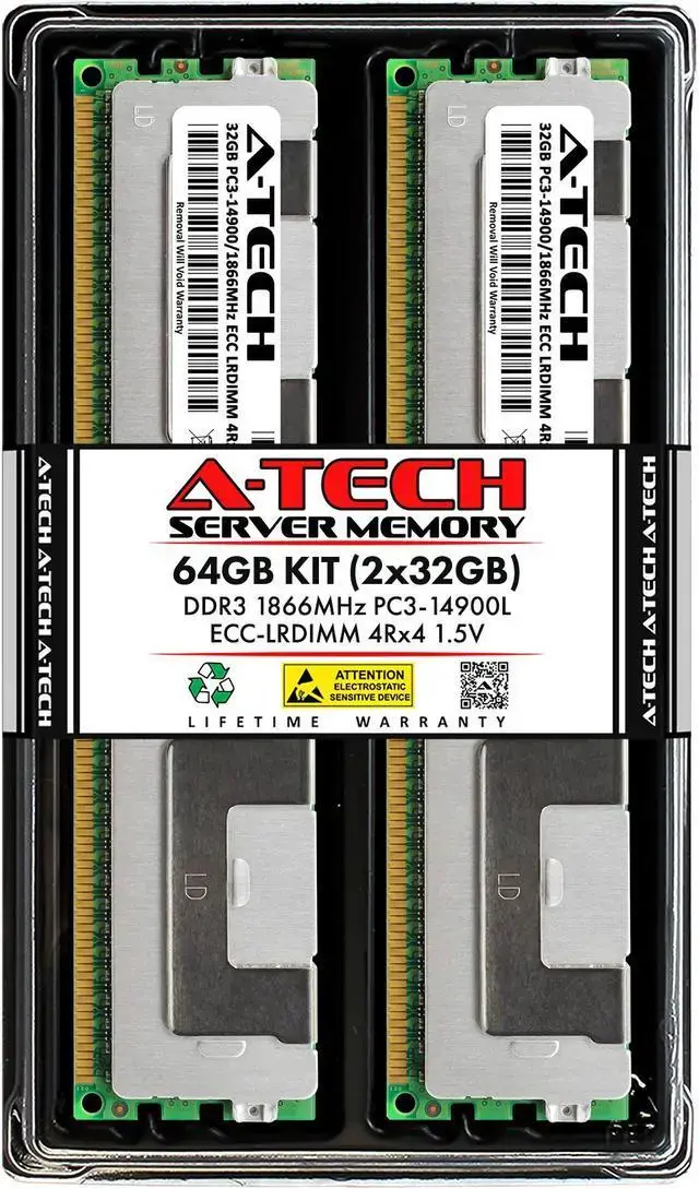 A-Tech 64GB (2x32GB) 4Rx4 PC3-14900L DDR3 1866 MHz ECC LRDIMM 1.5V Load Reduced DIMM 240-Pin Quad Rank x4 Server RAM Memory Upgrade Kit