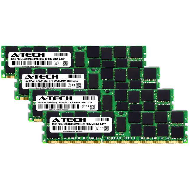 A-Tech 64GB (4x16GB) 2Rx4 PC3L-10600R DDR3 / DDR3L 1333 MHz ECC RDIMM 1.35V Registered DIMM 240-Pin Dual Rank X4 Server & Workstation RAM Memory Upgrade Kit