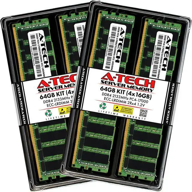 A-Tech 64GB (4x16GB) 2Rx4 PC4-17000L DDR4 2133 MHz ECC LRDIMM Load Reduced DIMM 288-Pin Dual Rank x4 Server & Workstation RAM Memory Upgrade Kit