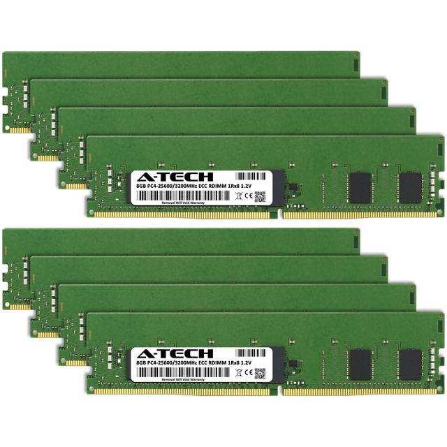 A-Tech 64GB (8x8GB) 1Rx8 PC4-25600R DDR4 3200 MHz ECC RDIMM Registered DIMM 288-Pin Single Rank X8 Server & Workstation RAM Memory Upgrade Kit