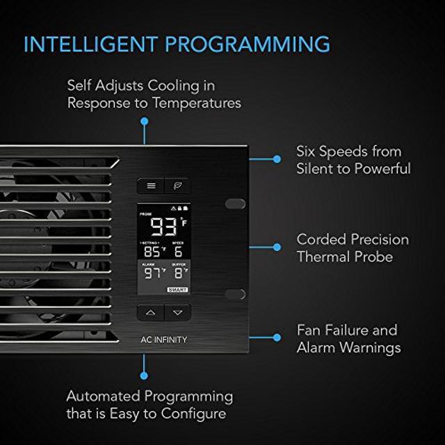 AC Infinity CLOUDPLATE T9-N Rack Mount Fan Panel 3U Intake Airflow For Cooling AV Home Theater Network 19" Racks