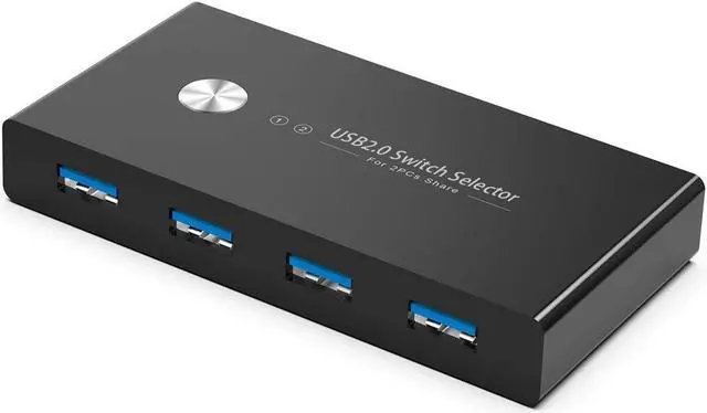 Aigrous USB Switch Selector 2 Computers Sharing 4 USB Devices USB 2.0 Peripheral Switcher Box Hub KVM Switcher Box for Mouse Keyboard Scanner Printer PCs with One-Button Swapping