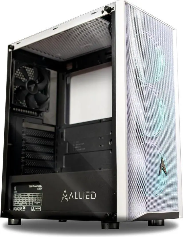 Allied Gaming Patriot ATX Tower Gaming Desktop Case: Tempered Glass Panel 3X ARGB Fans Pre-Installed LED ARGB Fans 1x USB 3.0 Ports 2X USB 2.2 Ports & Mesh Front Panel Airflow