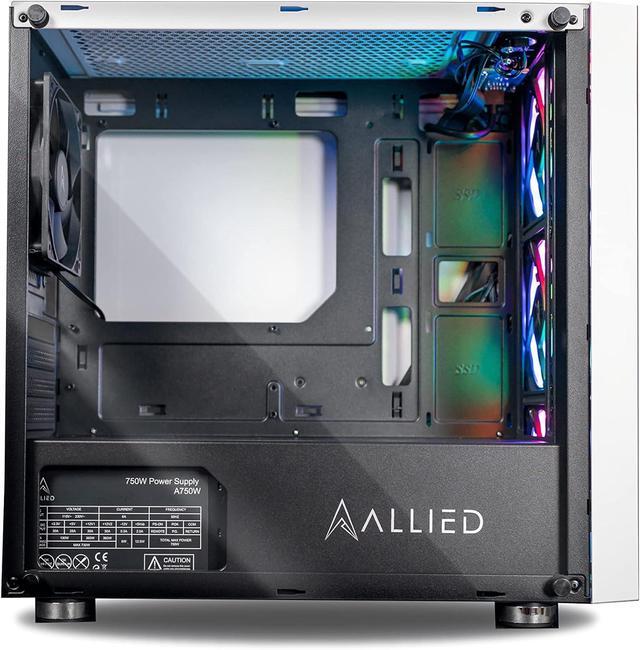 Allied Gaming Stinger Micro-ATX Tower Gaming Desktop Case: Tempered Glass Panel 3X ARGB Fans Pre-Installed LED ARGB Fans 1x USB 3.0 Ports 2X USB 2.2 Ports & Mesh Front Panel Airflow
