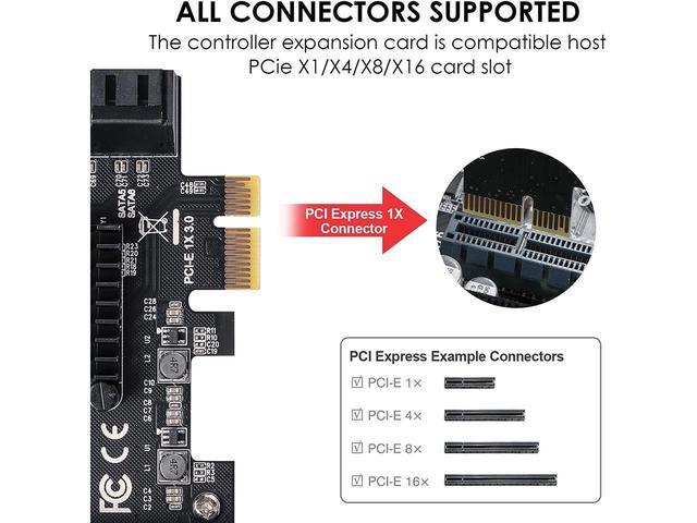 Amify PCIe SATA Card 6 Ports With 6 SATA Cables And Low Profile Bracket 6 Gbps 1X SATA 3.0 PCIe Card Support 6 SATA 3.0 Devices(ASM1166 Chip