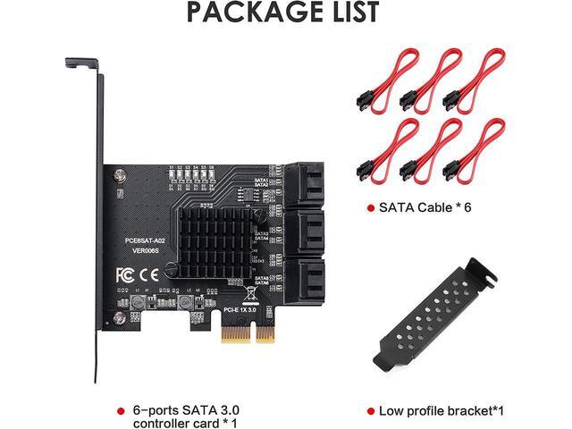 Amify PCIe SATA Card 6 Ports With 6 SATA Cables And Low Profile Bracket 6 Gbps 1X SATA 3.0 PCIe Card Support 6 SATA 3.0 Devices(ASM1166 Chip