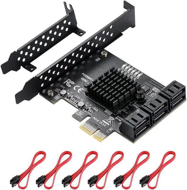 Amify PCIe SATA Card 6 Ports with 6 SATA Cables and Low Profile Bracket 6 Gbps 1X SATA 3.0 PCIe Card Support 6 SATA 3.0 Devices(ASM1166 Chip
