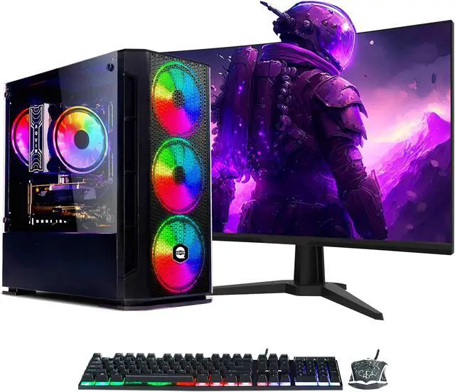 AQVIN - AQ10 Gaming PC - Intel Core i7 2TB SSD 32GB DDR4 RAM GeForce GTX 1650 4GB Windows 10 Pro 24 -Inch Curved Gaming Monitor Gaming Keyboard and Mouse WiFi