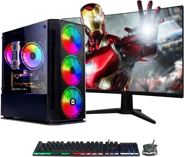 AQVIN - AQ10 Gaming PC - Windows 10 Pro - Intel I7 Processor - Geforce GTX 1050Ti - 32GB DDR4 - 2TB SSD -24 -Inch Curved Gaming Monitor- Gaming Keyboard and Mouse