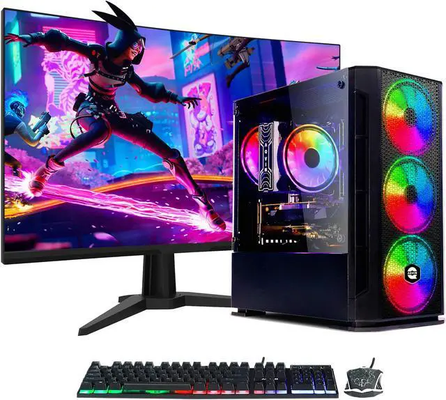AQVIN - AQ10 Gaming PC - Windows 10 Pro - Intel I7 Up to 3.90GHz - GeForce GTX 1630 4GB - 32GB RAM - 2TB SSD - 27 -Inch Curved Gaming Monitor - Windows 10 Pro