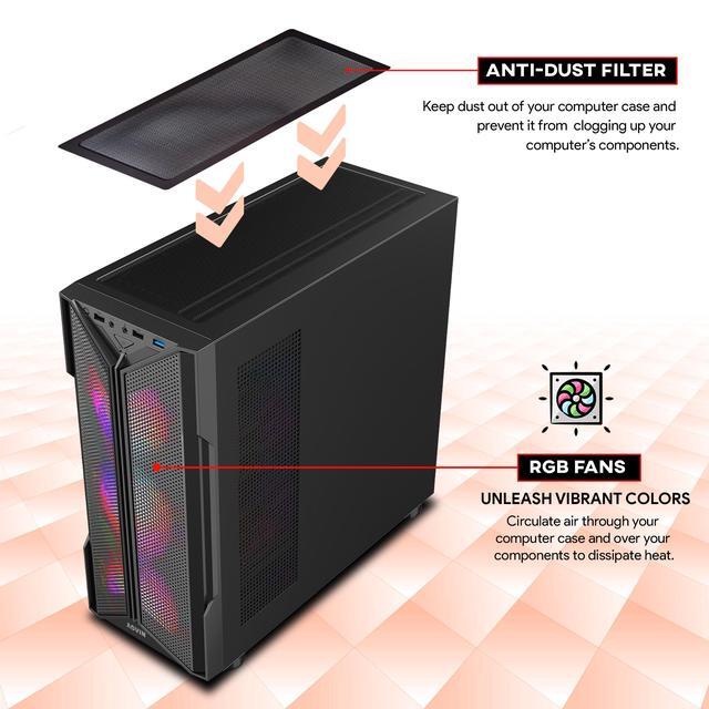 AQVIN AQ20 Gaming PC TOWER Computer - Intel I7 Processor Upto 4.60GHz GeForce GTX 1660 6GB SUPER GPU 32GB RAM 1TB NVMe SSD RGB Fans WiFi Windows 11 Pro - Black GeForce GTX 1660 SUPER