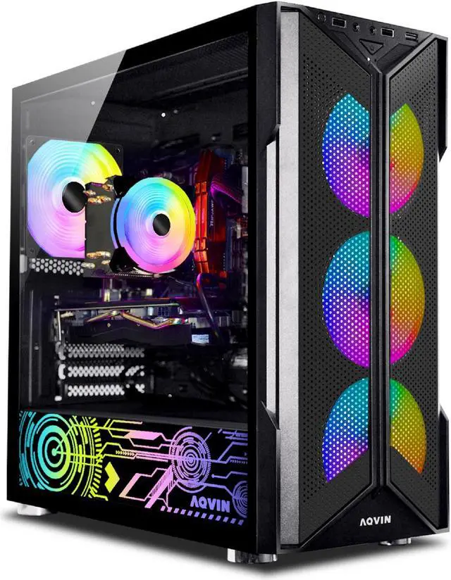 AQVIN AQ20 Gaming PC TOWER Computer - Intel i7 Processor Upto 4.60GHz GeForce GTX 1660 6GB SUPER GPU 32GB RAM 1TB NVMe SSD RGB Fans WiFi Windows 11 Pro - Black GeForce GTX 1660 SUPER