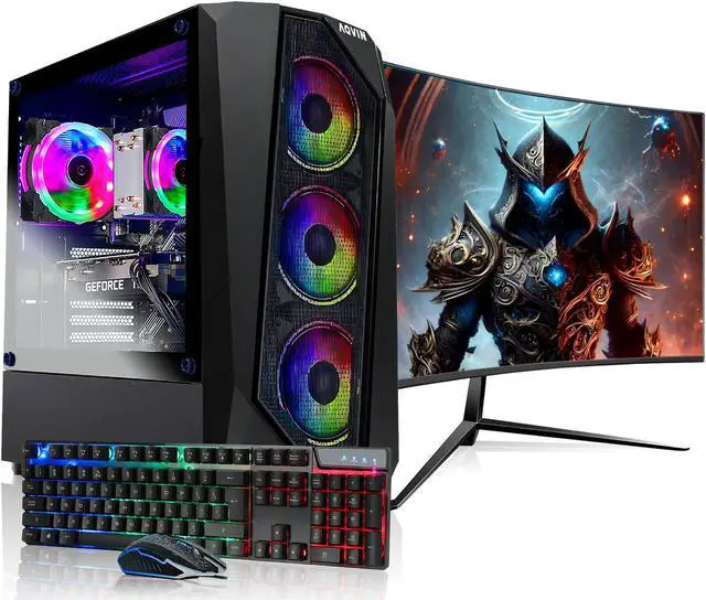 AQVIN - AQ30 Gaming PC Desktop Tower Computer - Core I7 CPU Up to 4.00 GHz - GeForce RTX 3050 6GB GDDR6 GPU - 32GB RAM - 1TB SSD - Windows 10 Pro - 27-Inch Curved Gaming Monitor - 1 Year Warranty