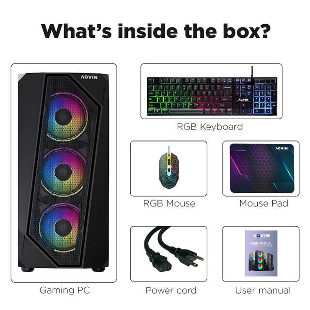 AQVIN AQ30 Gaming PC For Gamer/ Editing Desktop Computer - NVIDIA GeForce Ray Tracing RTX 3060 12GB - Intel Core I7 CPU/ 32GB DDR4 RAM/ 2TB SSD/ Windows 10 Pro/ Built-in WIFI - Black