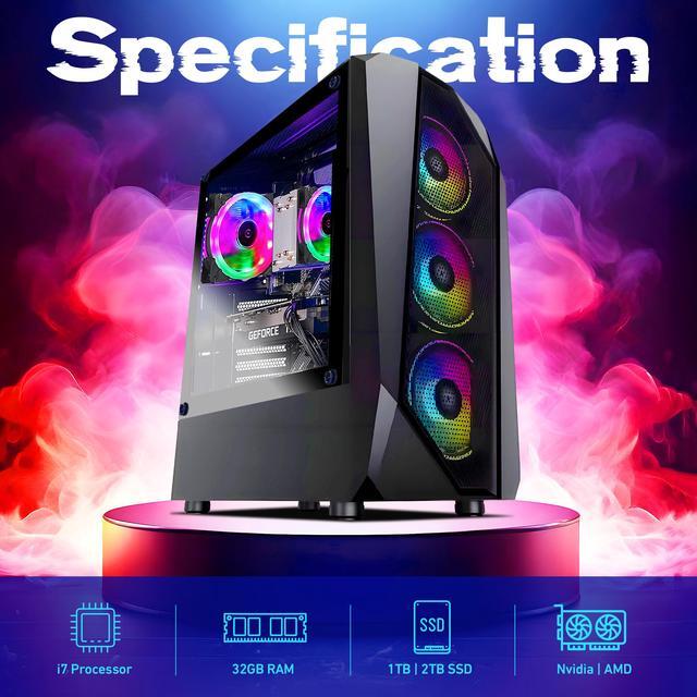 AQVIN AQ30 Gaming PC For Gamer/ Editing High-Performance Desktop Computer - NVIDIA GeForce Ray Tracing RTX 3050 6GB/ Intel Core I7 CPU/ 32GB DDR4 RAM/ 1TB SSD/ Windows 10 Pro/ Built-in WIFI - Black