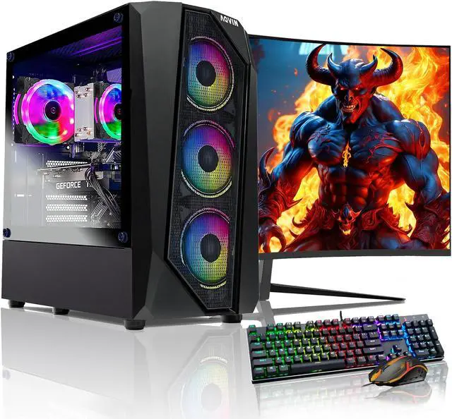 AQVIN AQ30 Gaming PC Windows 10 Pro Tower Computer - Intel quad Core I7 Up to 4.00 GHz GeForce RTX 3060 12GB Graphics Card 27-inch Curved Gaming Monitor 32GB DDR4 RAM 1TB SSD Built-in WIFI