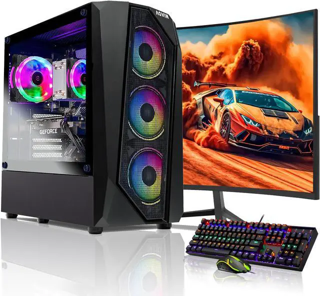 AQVIN AQ30 Gaming PC Windows 10 Pro Tower Computer - Intel Core I7 CPU Up to 4.00 GHz GeForce RTX 3060 12GB Graphics Card 27-inch Curved Gaming Monitor 32GB DDR4 RAM 2TB SSD Built-in WIFI