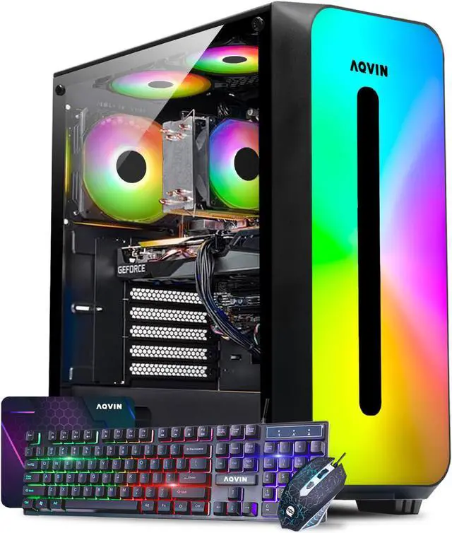AQVIN - AQB60 Gaming Desktop PC High-Performance Tower Computer - Core I7 Processor Up to 4.00 GHz - GeForce RTX 3050 6GB GDDR6 Gaming Card - 32GB DDR4 RAM 1TB SSD - Windows 10 Pro - RGB Fan & Light