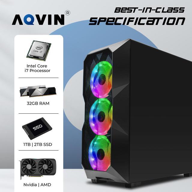 AQVIN - AQB70 Gaming Desktop Tower PC - Intel Core I7 Up To 4.0 GHz - RTX GeForce 3050 6GB GDDR6 - 32GB RAM - 1TB SSD - Windows 10 Pro - RGB Keyboard & Mouse