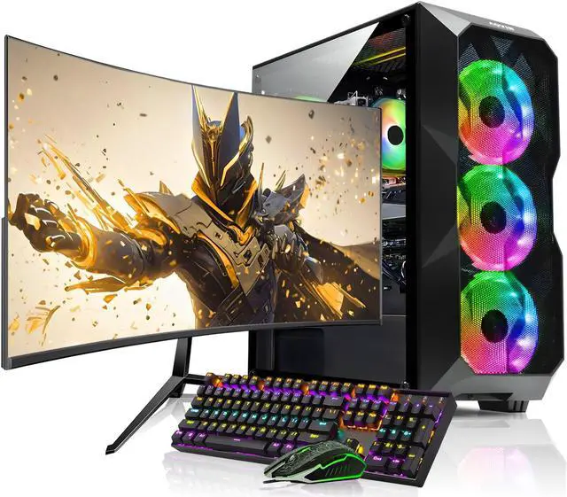 AQVIN - AQB70 Gaming Desktop Tower PC Windows 10 Pro Computer - Intel Core I7 Processor Up to 4.00 GHz - GeForce RTX 3050 8GB GDDR6 GPU - 32GB RAM - 2TB SSD - 27-inch Curved Gaming Monitor - RGB Light